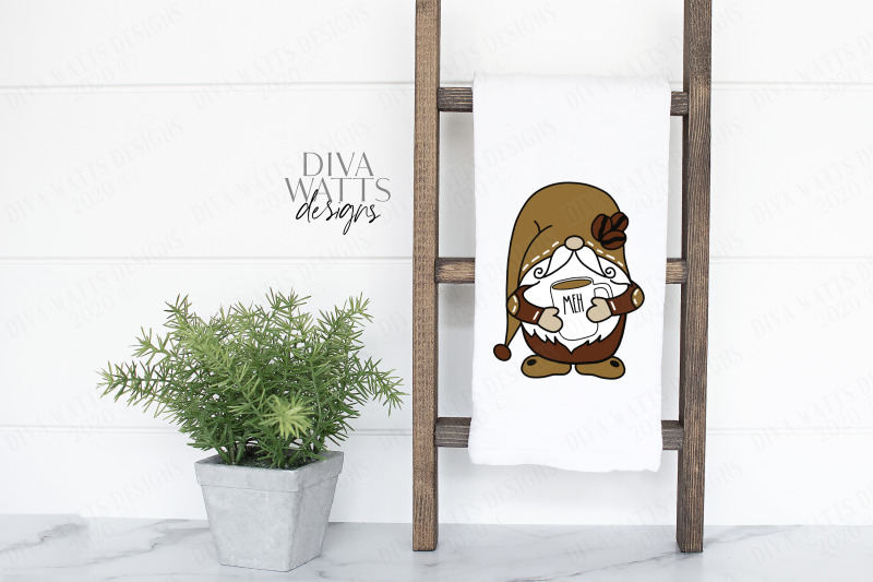 Download Farmhouse Coffee Gnome With Mug Cutting File SVG DXF By Diva Watts Designs | TheHungryJPEG.com