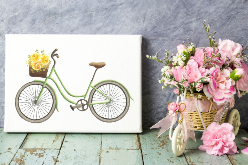 watercolor-bikes-rustic-bike-with-flowers-rustic-bikes