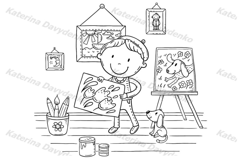 little-painter-with-his-puppy-and-pictures