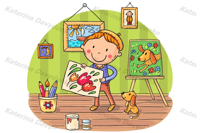 little-painter-with-his-puppy-and-pictures