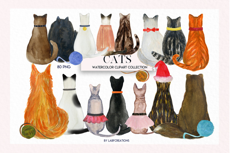 cats-watercolor-backs-of-cat