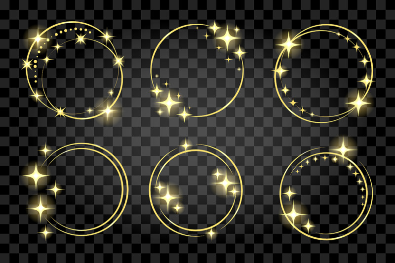 set-of-golden-circle-stardust-frame-isolated-on-transparent-background