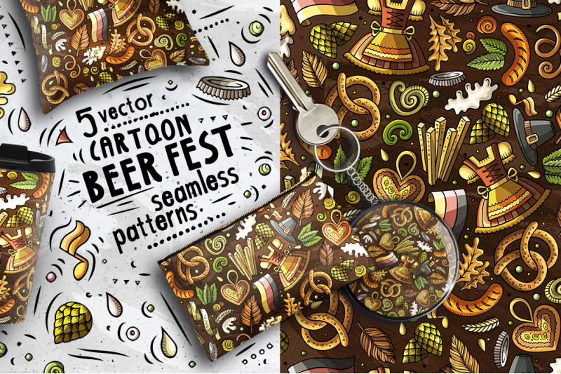 beer-cartoon-doodle-seamless-patterns-set