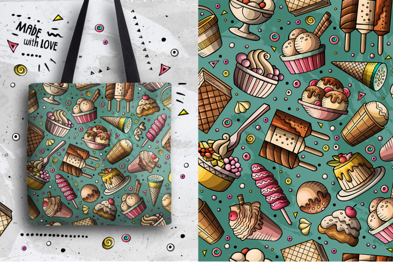 ice-cream-cartoon-doodle-seamless-patterns-set