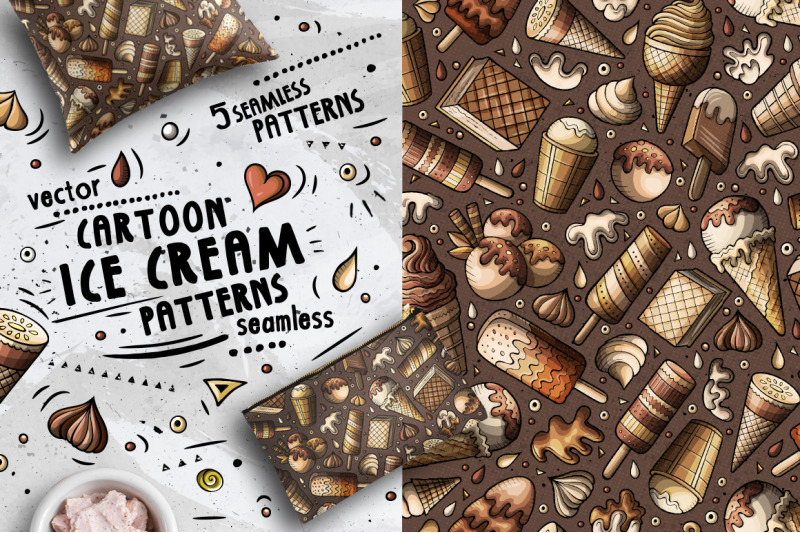 ice-cream-cartoon-doodle-seamless-patterns-set