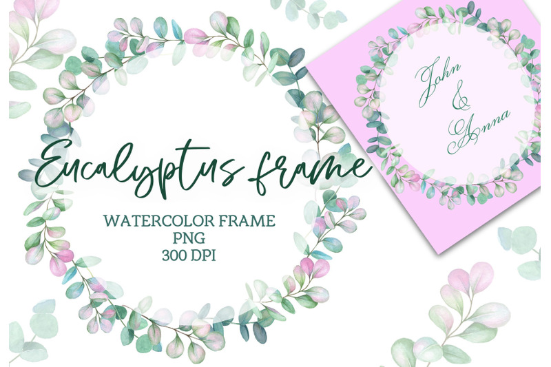 watercolor-frame-wreath-with-eucalyptus-leaves