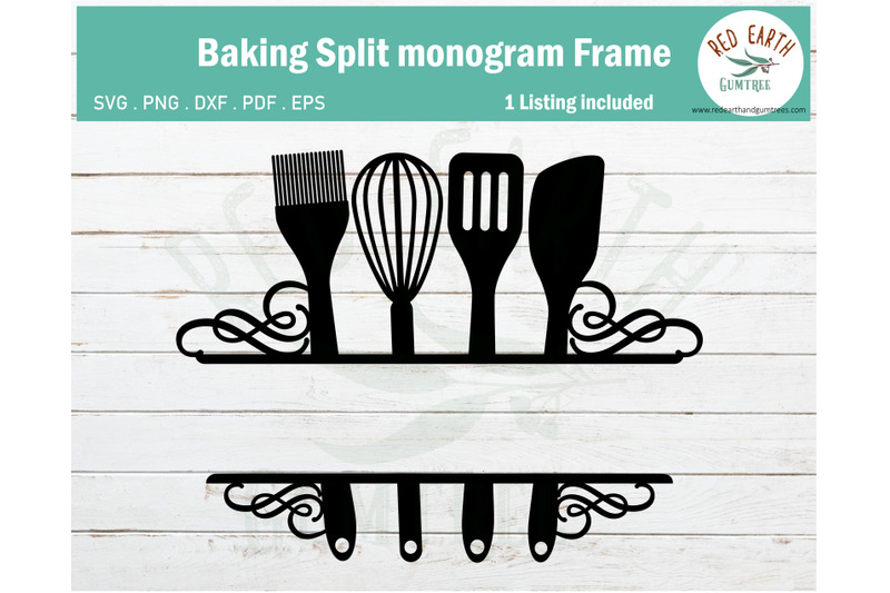 Download Swirly Baking kitchen split monogram frame SVG,EPS,PDF,DXF ...