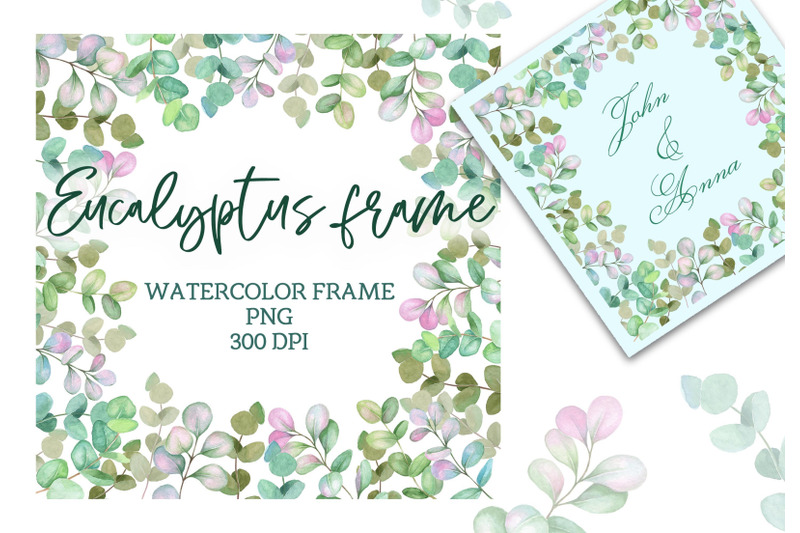 watercolor-frame-with-eucalyptus-greens-wedding-decor