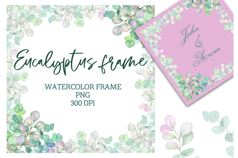 watercolor-frame-with-eucalyptus-green-png-clipart