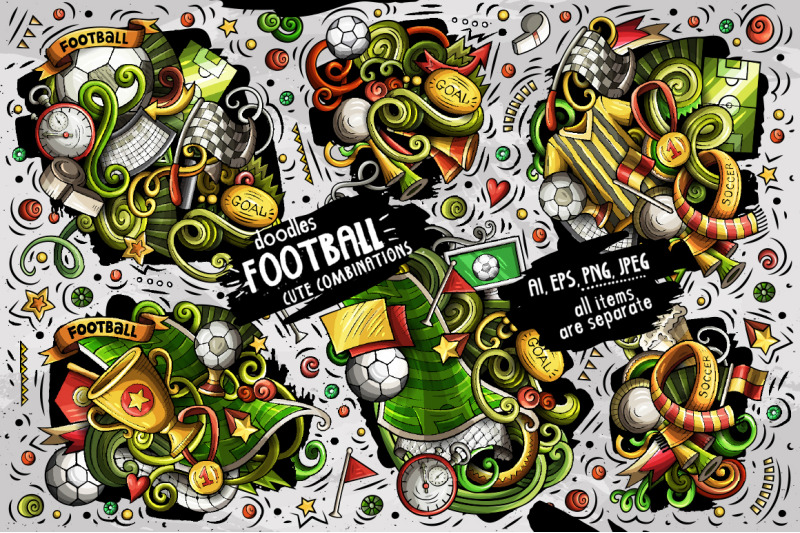 football-doodle-vector-designs-set