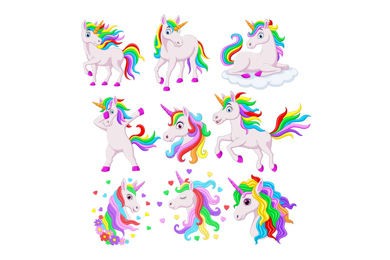 cartoon-cute-unicorn-horse-rainbow-collection-set
