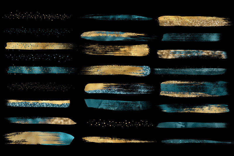 teal-and-gold-paint-strokes-clipart