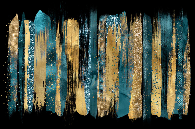 teal-and-gold-paint-strokes-clipart