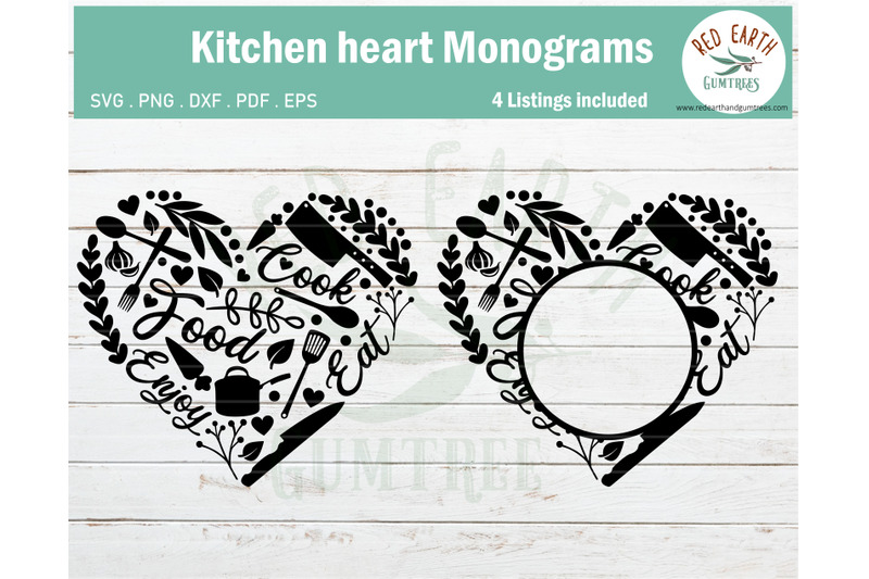 Download Kitchen heart,Kitchen heart monogram frames bundle SVG,PNG ...
