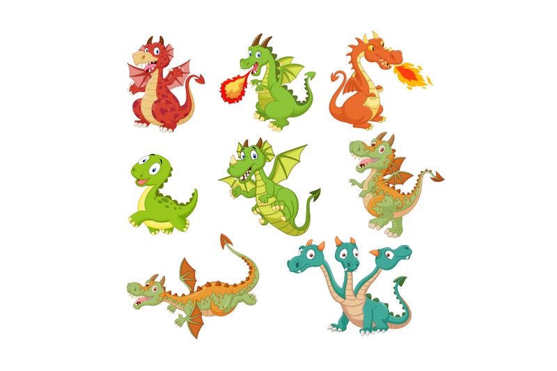 set-of-dragons-cartoon-on-white-background