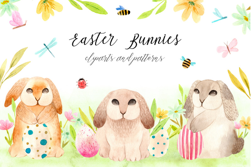 spring-watercolor-easter-bunnies-patterns-cliparts-and-cards