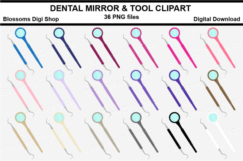 dental-mirror-and-tool-sticker-clipart-36-files-multi-colours