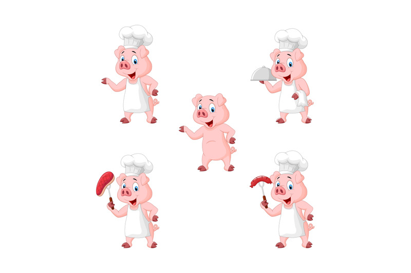 cartoon-pig-chef-collection-set