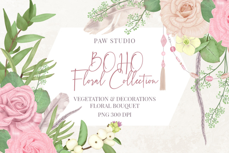 boho-collection-floral-decorations-feather-flowers-leaves