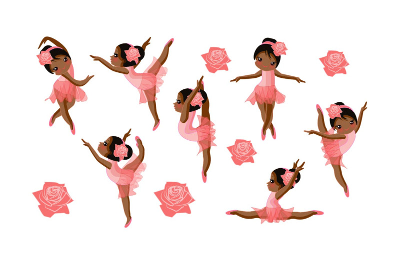 cute-pink-afro-ballerina-bundle-clipart-graphic