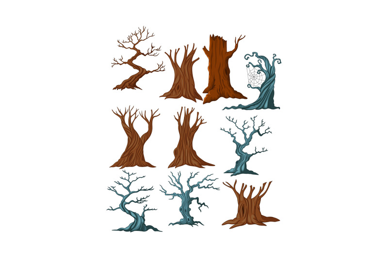 set-of-cartoon-dry-trees-collection-set