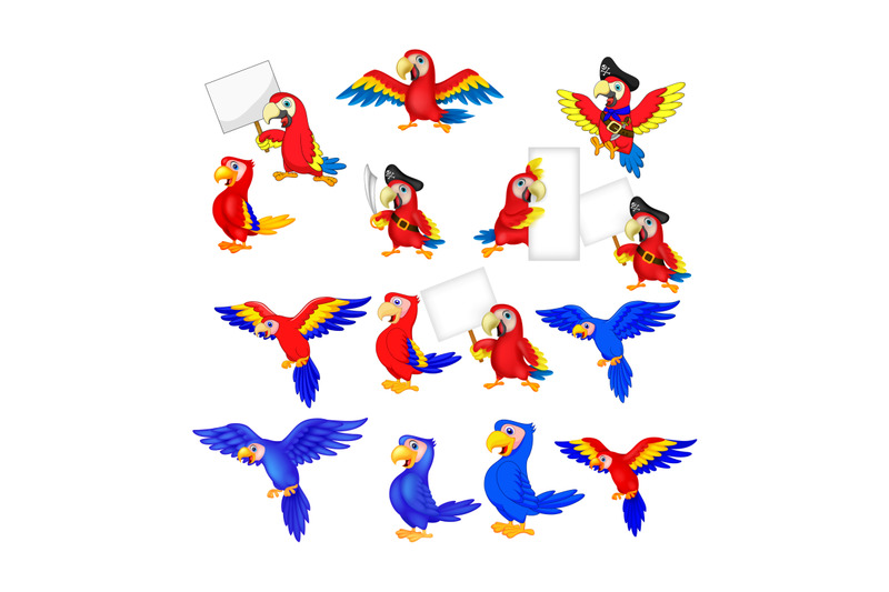cartoon-funny-macaw-flying-collection-set