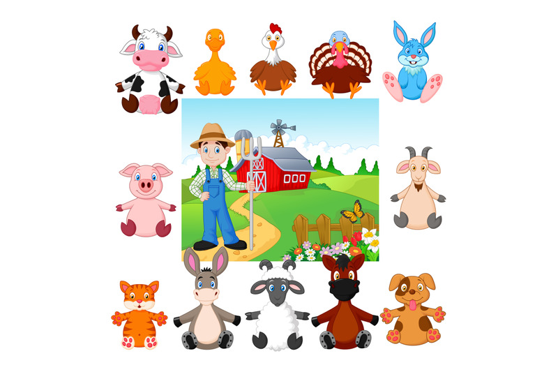 cartoon-cute-people-and-farm-animal-collection-set