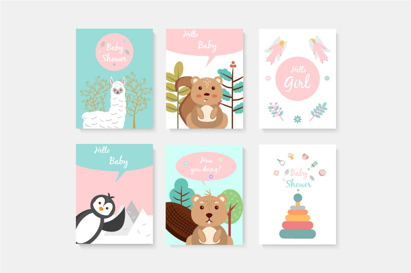 66 Postcards With Cute Animals Baby Shower Greeting Card By Nizhnik Thehungryjpeg Com