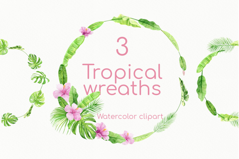 tropical-summer-floral-wreath-watercolor-set-with-pink-flowers