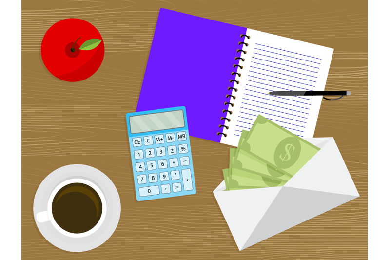 cash-money-in-envelope-on-table-pay-day-concept-vector