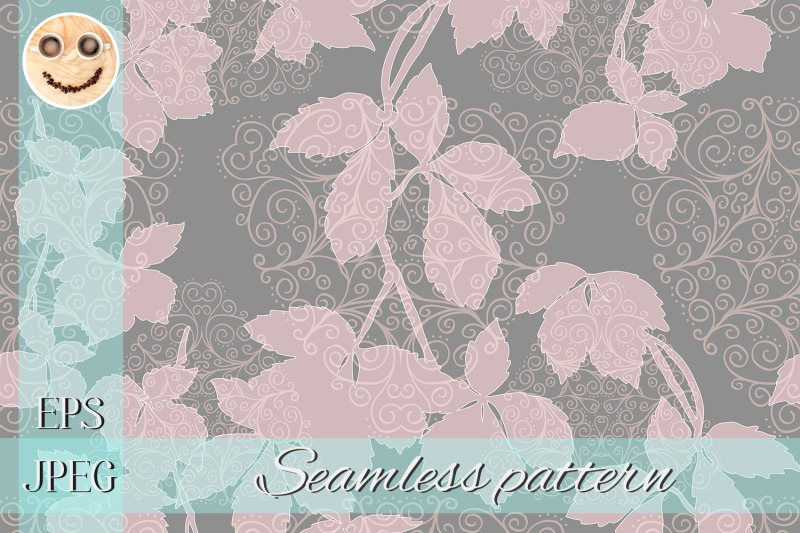 nude-pink-grey-leaves-and-doodles-seamless-pattern