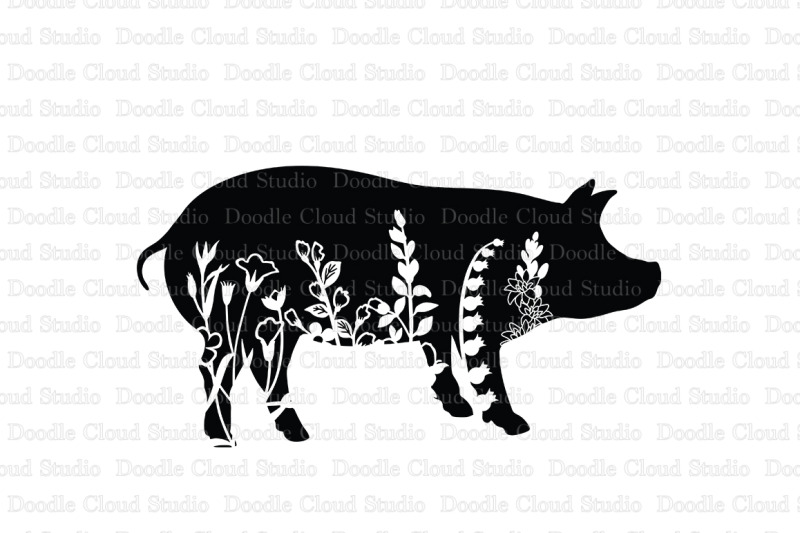 Floral Pig SVG Cut Files, Floral Pig Clipart By Doodle Cloud Studio