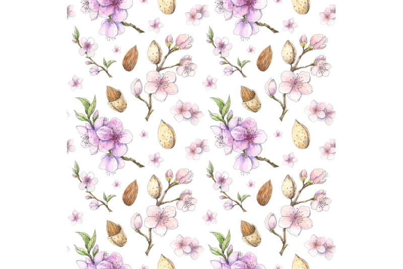 spring-blooming-almond-watercolor-seamless-pattern