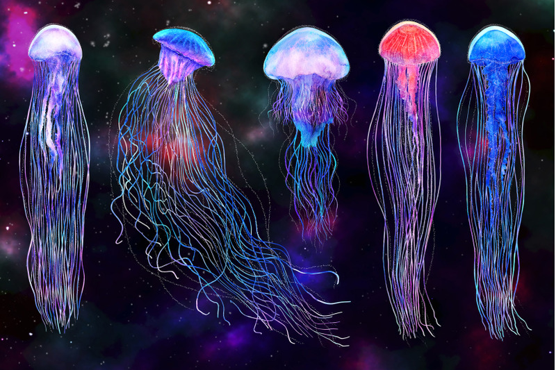 jellyfish-in-the-galaxy-abstract-set
