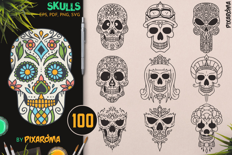 100-decorative-vector-skulls