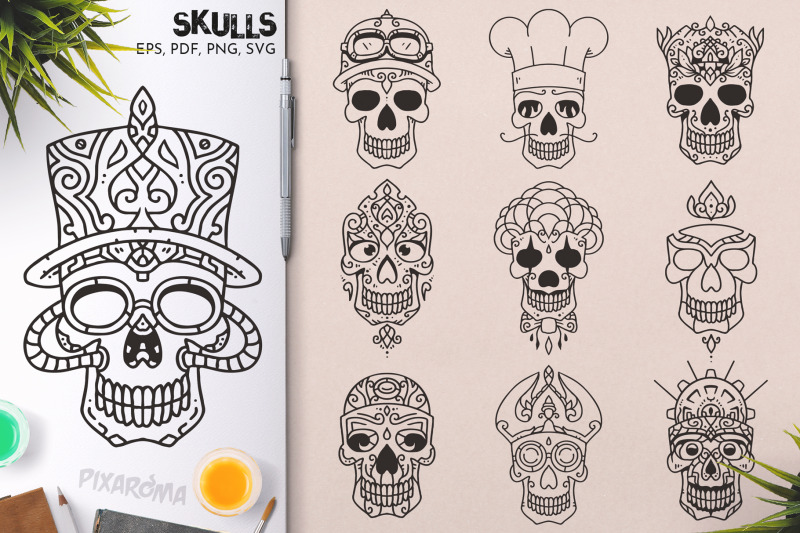 100-decorative-vector-skulls
