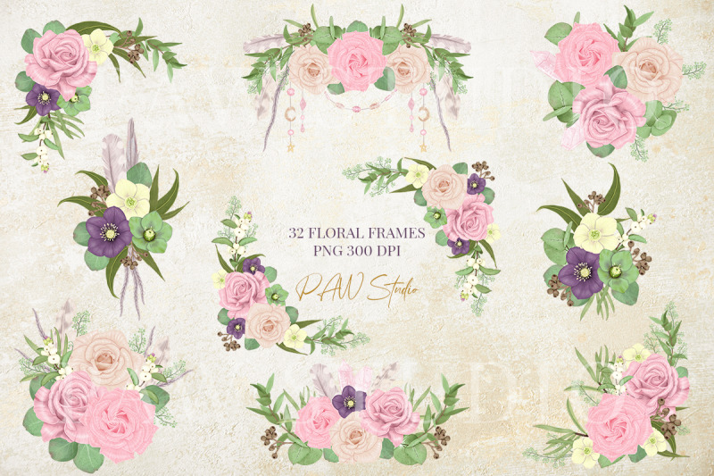 boho-floral-frames-borders-wreath-clipart