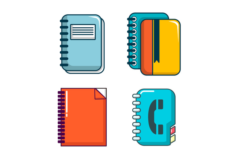 Notebook icon set, cartoon style By Ylivdesign | TheHungryJPEG.com