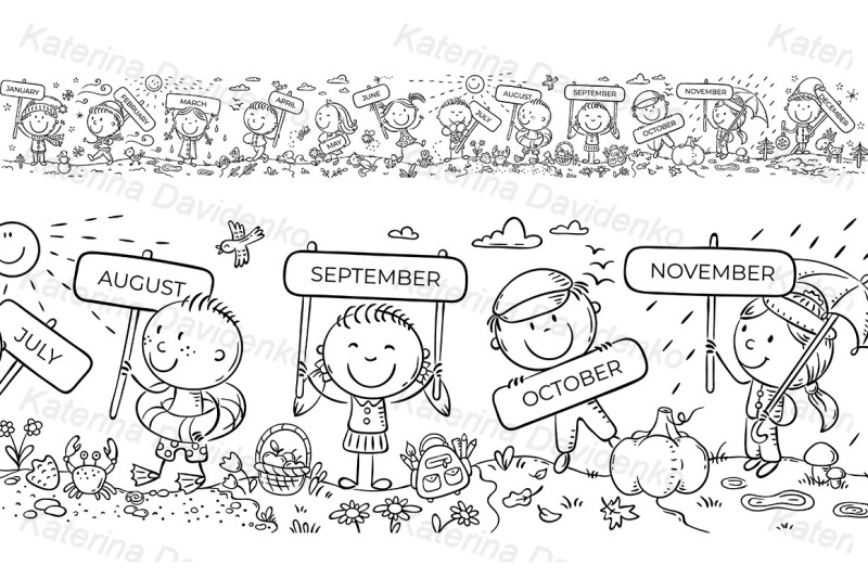 children-with-months-signs-and-changing-weather-and-seasons