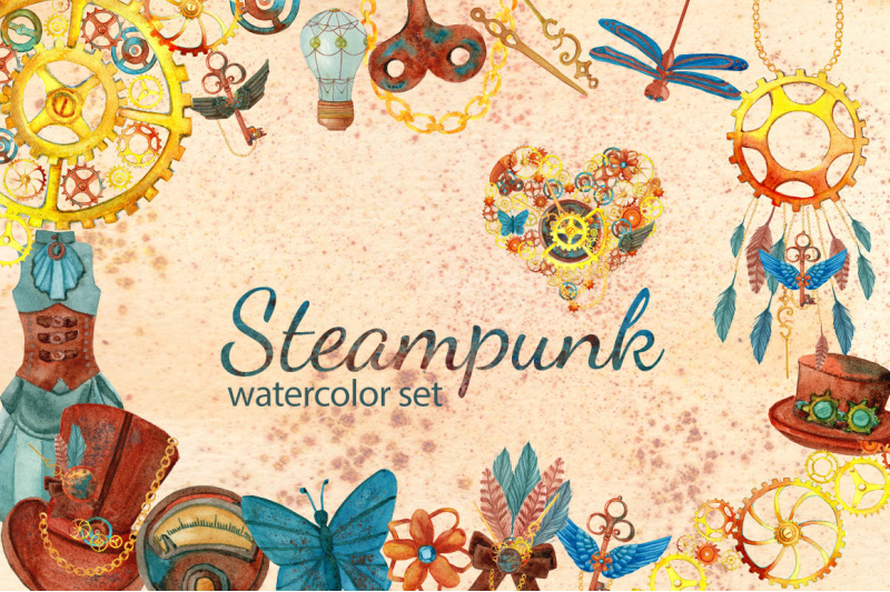 steampunk-watercolor-clipart-set