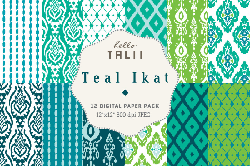 teal-ikat-digital-paper
