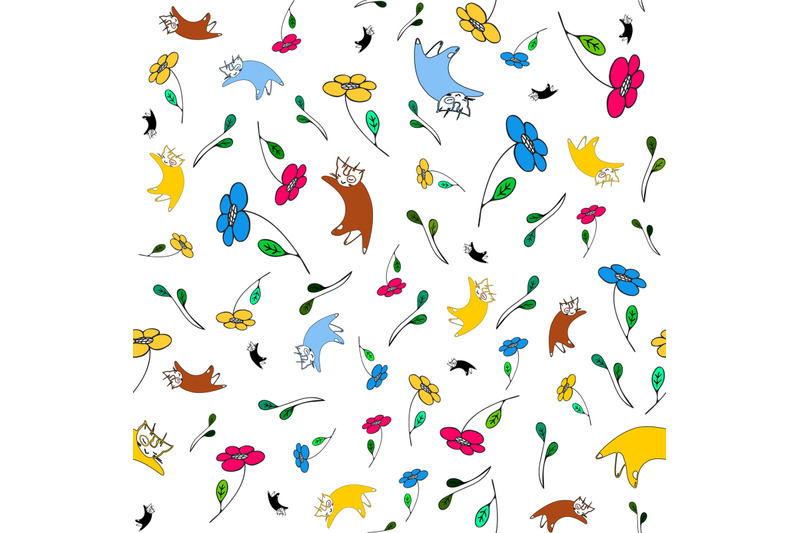 seamless-pattern-vector-illustration-of-summer-kittens-in-a-garden