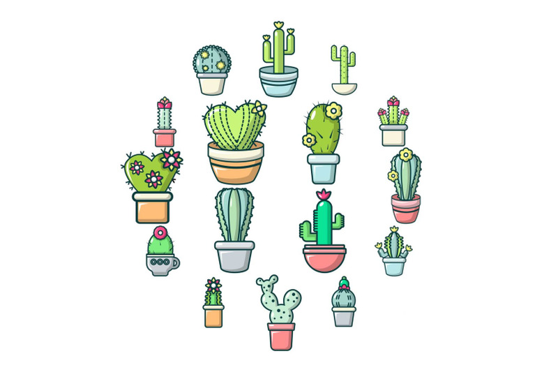 Cactus flower icons set, cartoon style By Ylivdesign | TheHungryJPEG.com