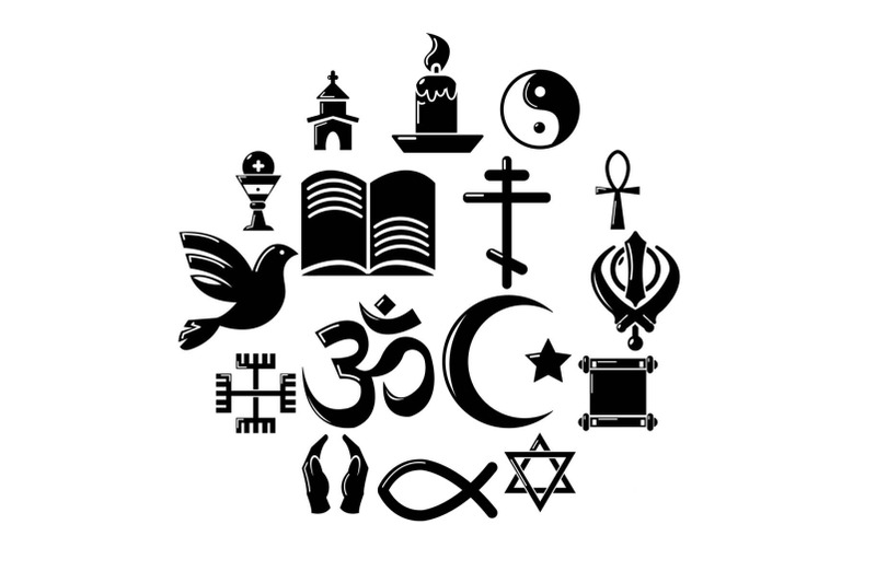 Religion icons set, simple style By Ylivdesign | TheHungryJPEG.com