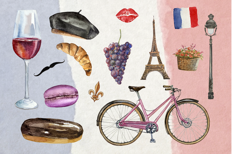 so-french-watercolor-clip-art-set