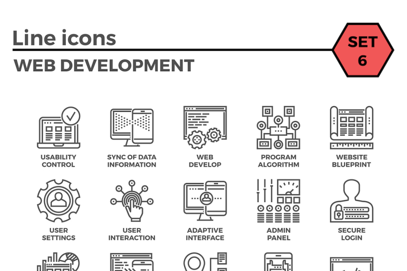 web-development-thin-line-icon-set