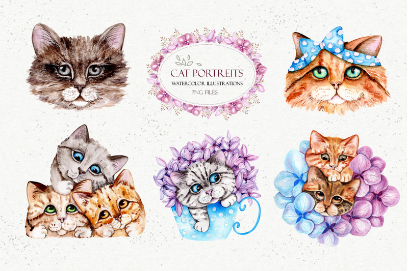 watercolor-spring-cats-and-flowers