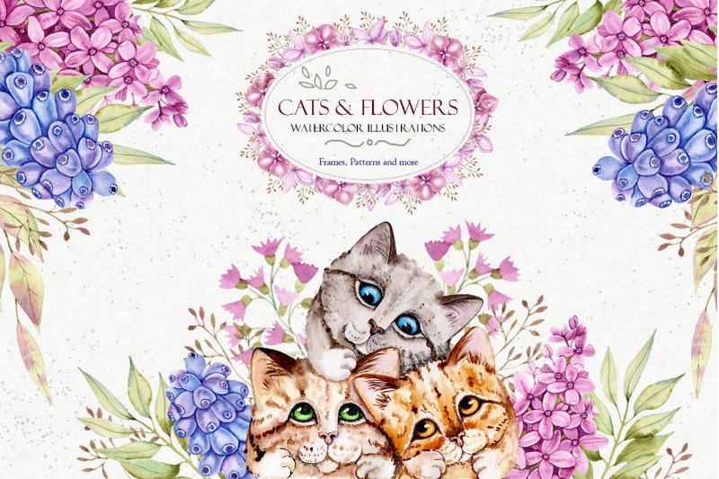 watercolor-spring-cats-and-flowers