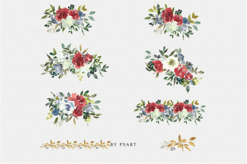red-blue-amp-cream-watercolor-floral-clip-art-collection
