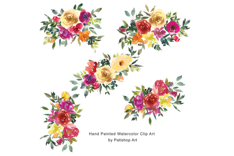 lemon-magenta-watercolor-floral-clipart